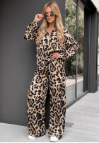 Set Hemd i Hose wide leg w panterkę Summer Panther Beige