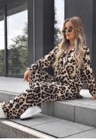 Set Hemd i Hose wide leg w panterkę Summer Panther Beige