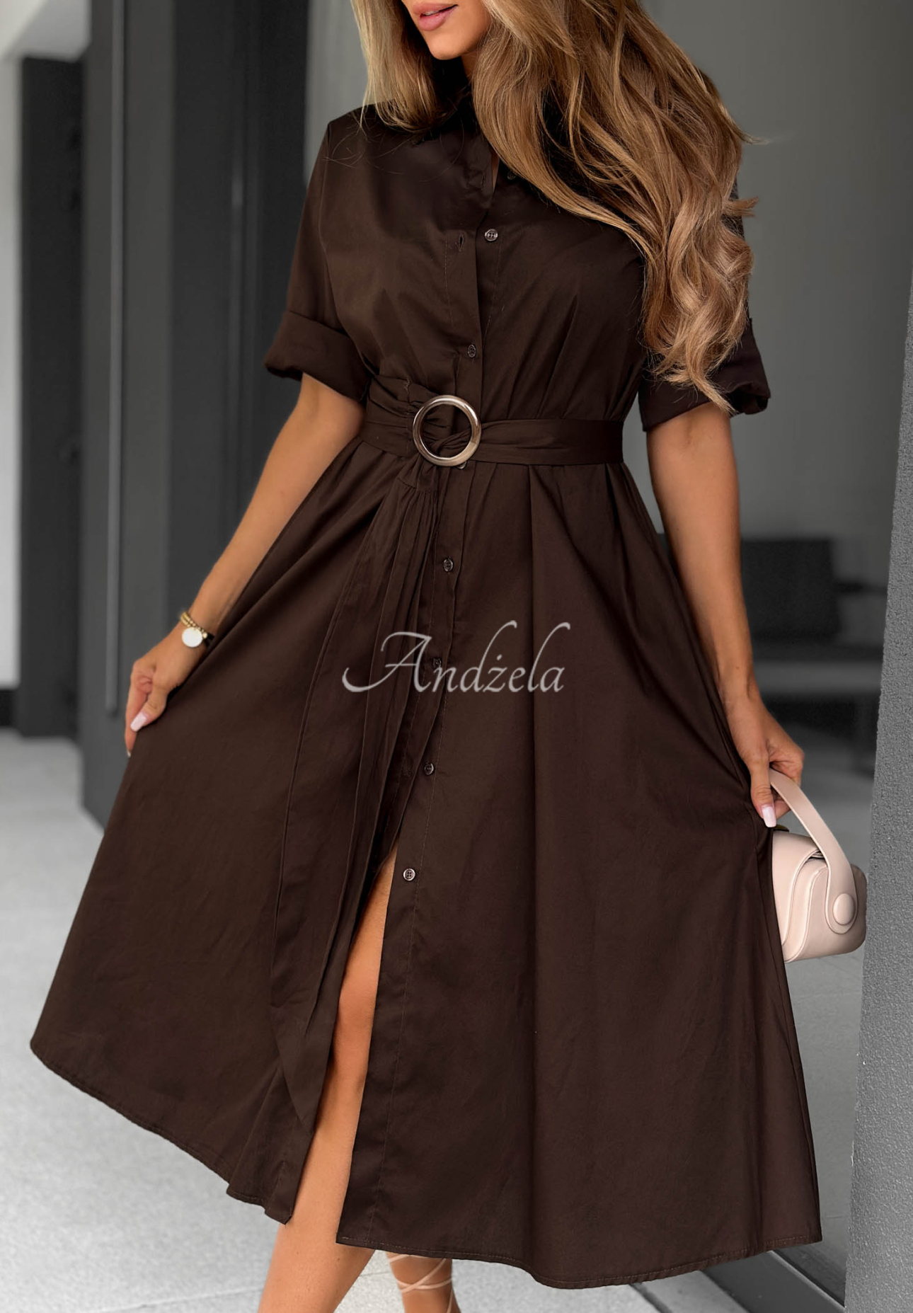 Baumwollhemdkleid mit Gürtel Wind Sails Schokoladenbraun