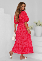 Kleid maxi z bufkami w panterkę Tropic Soul Fuchsia