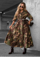 Koszulowa Kleid maxi z falbankami moro Verde Vibe Khaki