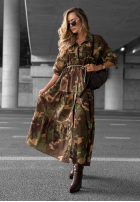 Koszulowa Kleid maxi z falbankami moro Verde Vibe Khaki