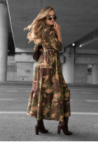 Koszulowa Kleid maxi z falbankami moro Verde Vibe Khaki