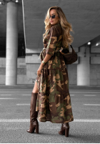 Koszulowa Kleid maxi z falbankami moro Verde Vibe Khaki