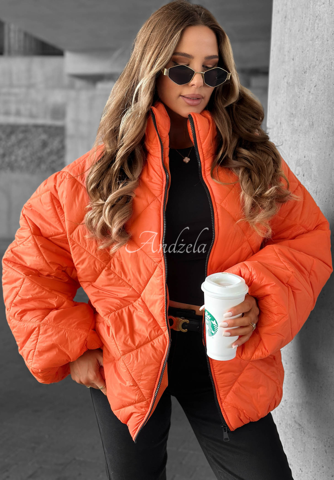 Kurze, übergroße Steppjacke Fall Favorites Orange