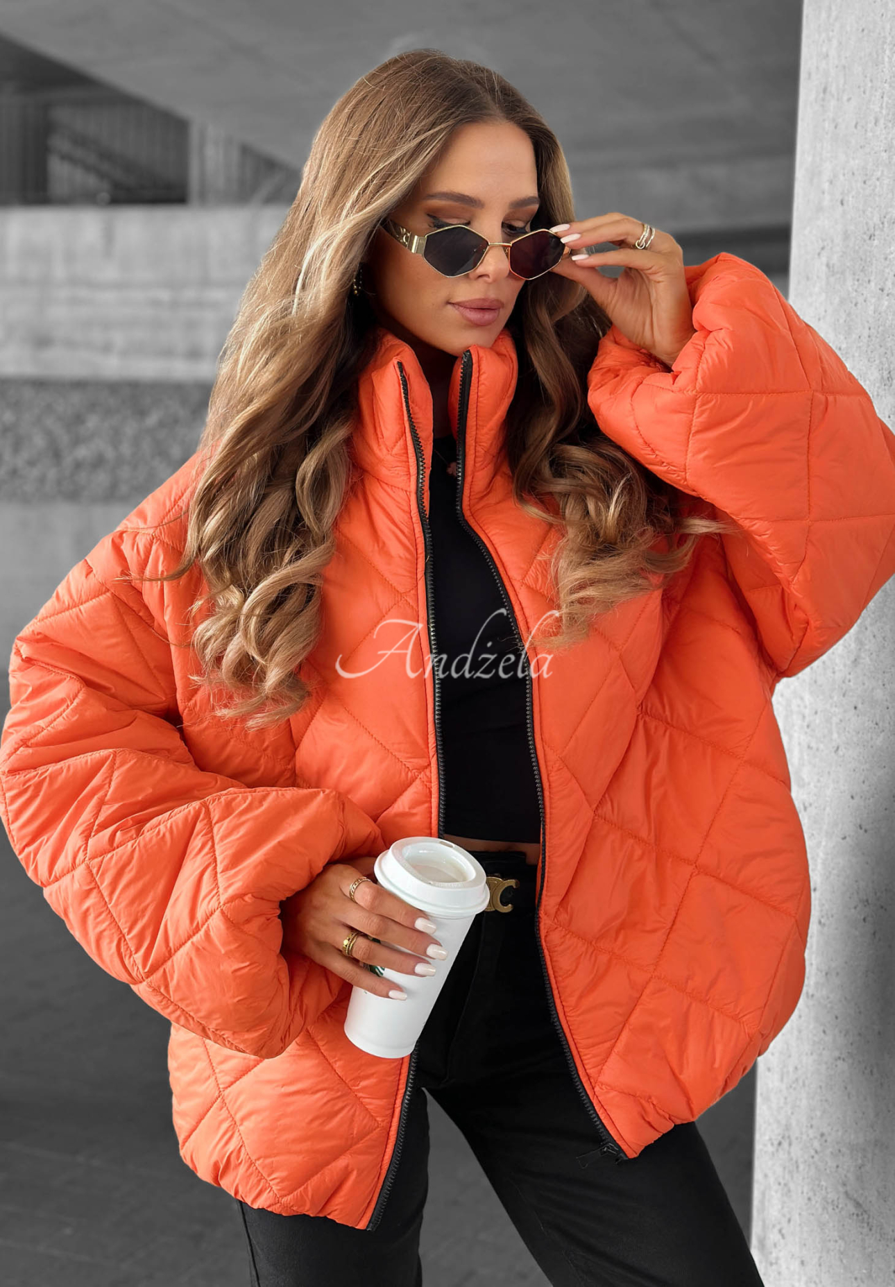 Kurze, übergroße Steppjacke Fall Favorites Orange