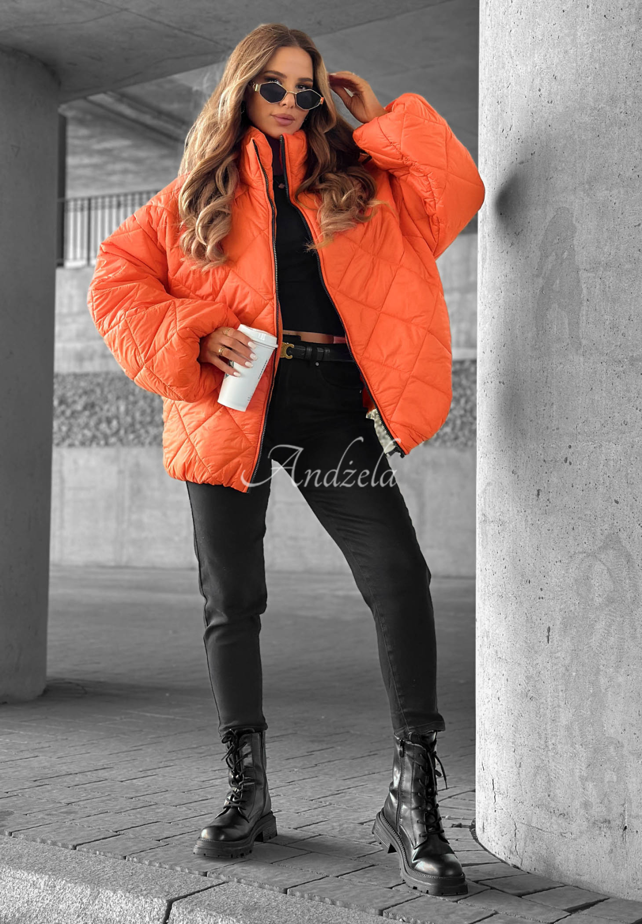 Kurze, übergroße Steppjacke Fall Favorites Orange