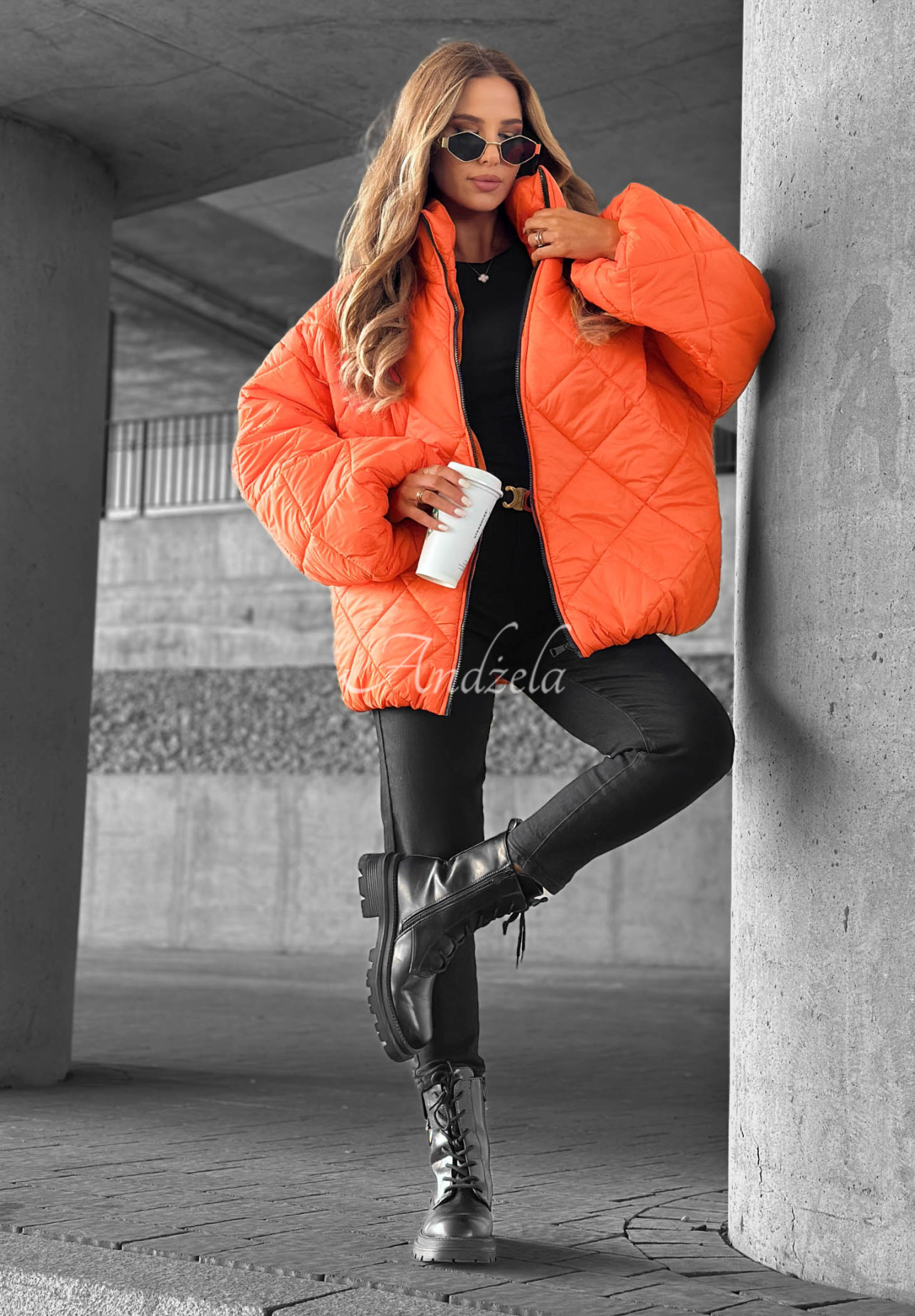 Kurze, übergroße Steppjacke Fall Favorites Orange