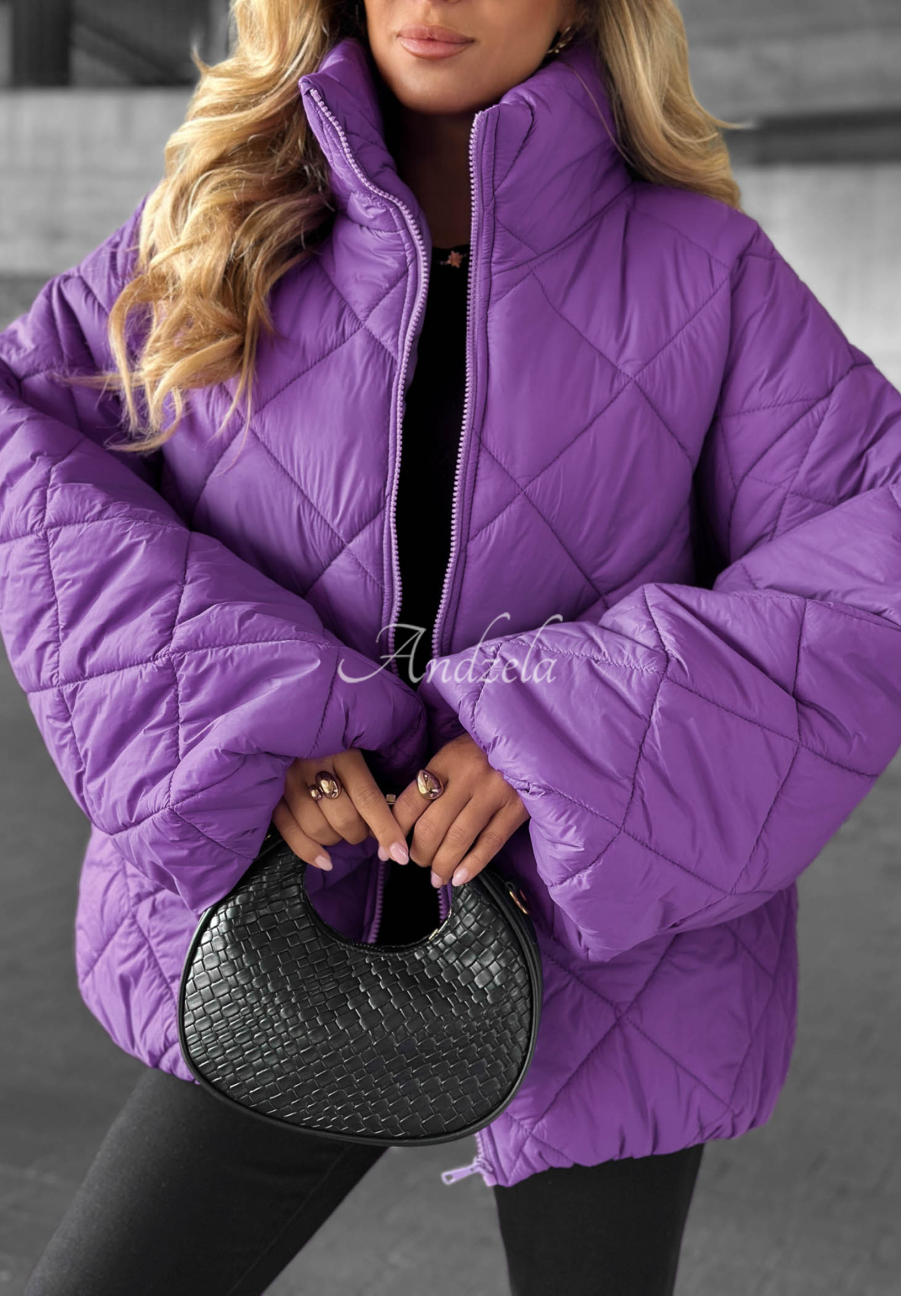 Kurze, übergroße Steppjacke Fall Favorites Violett