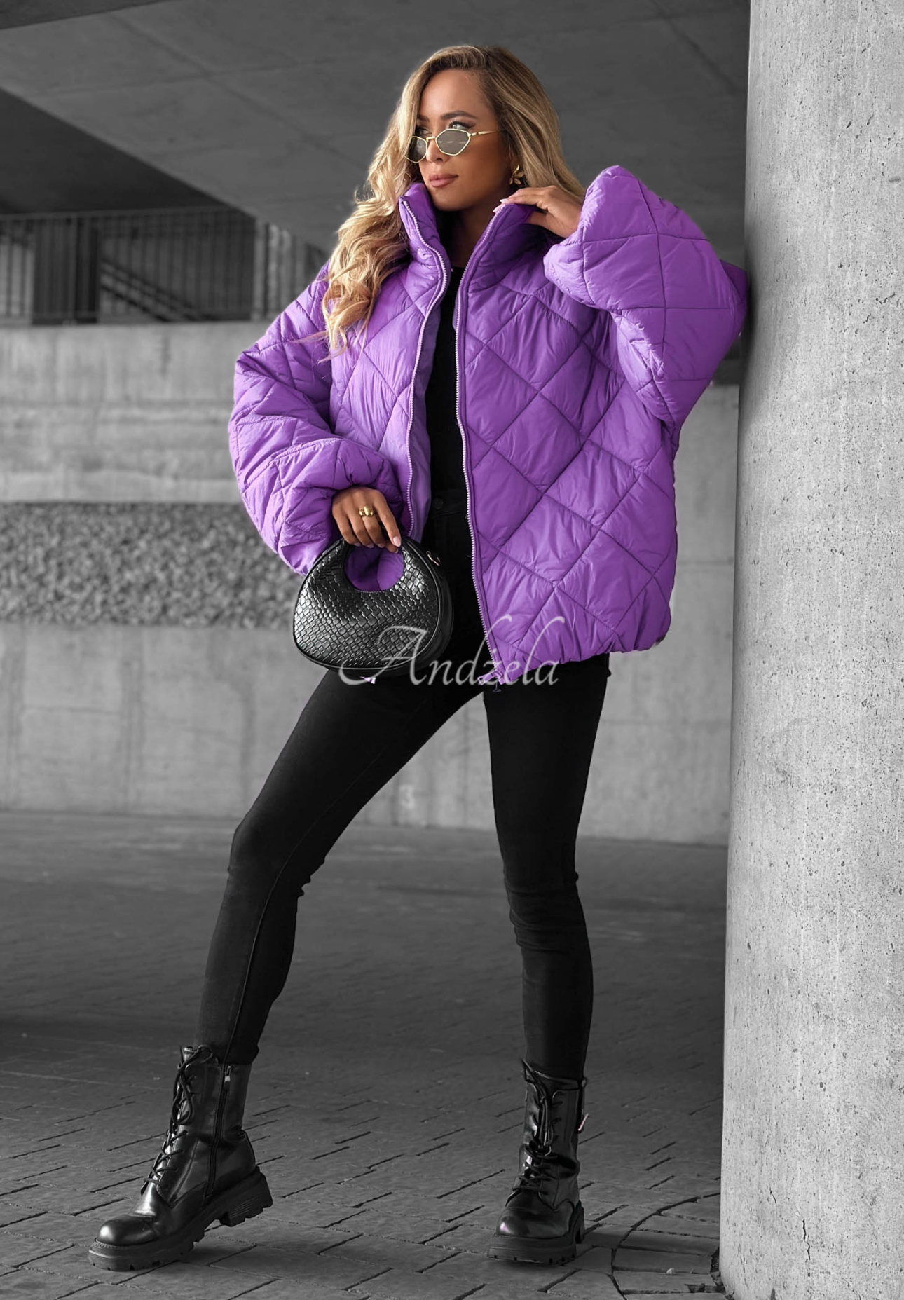Kurze, übergroße Steppjacke Fall Favorites Violett
