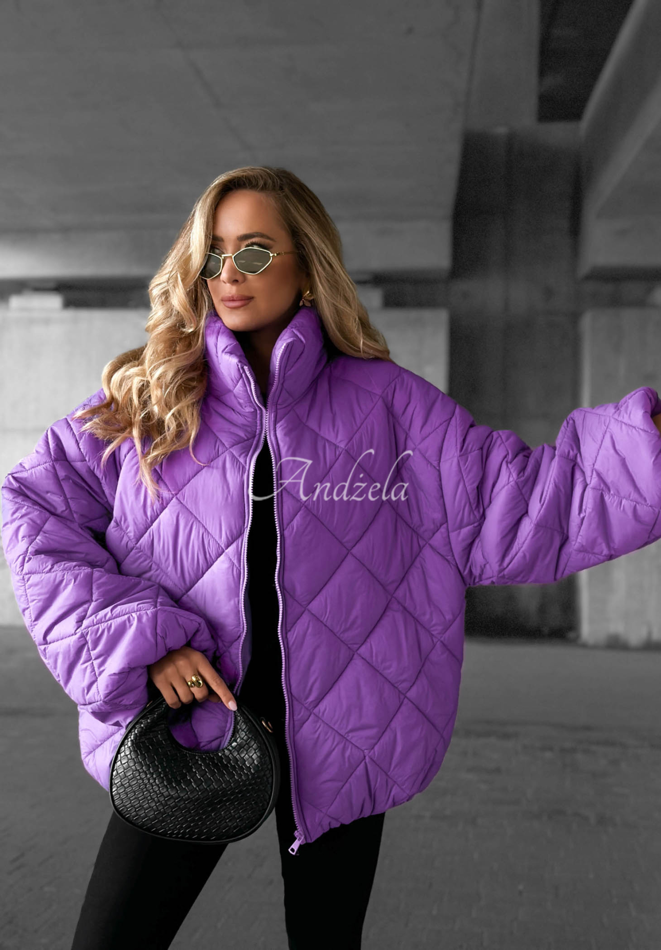 Kurze, übergroße Steppjacke Fall Favorites Violett