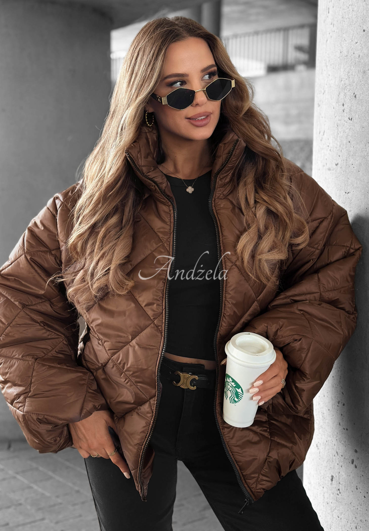 Kurze, übergroße Steppjacke Fall Favorites Schokoladenbraun