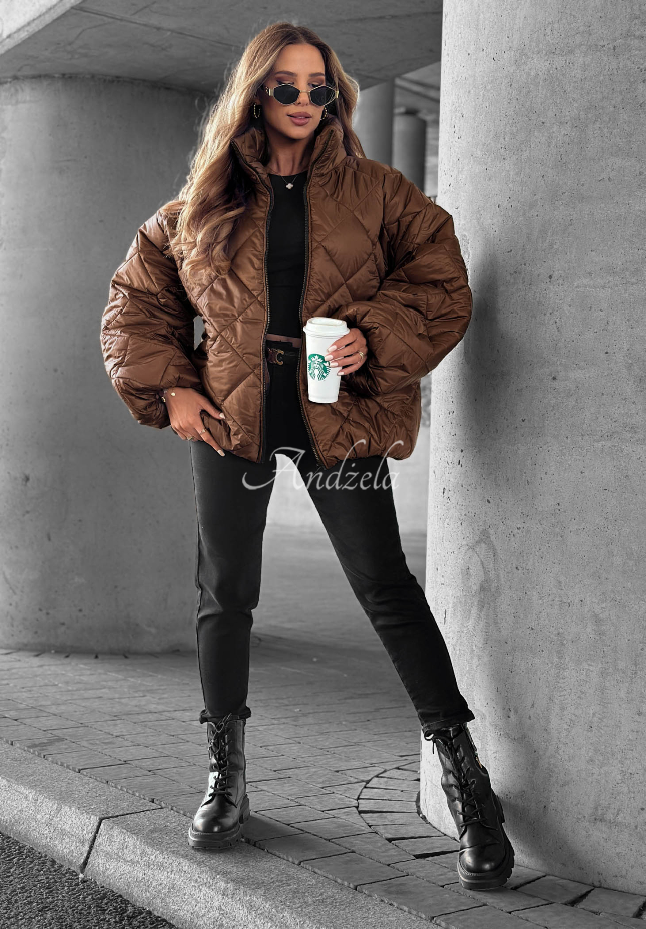 Kurze, übergroße Steppjacke Fall Favorites Schokoladenbraun