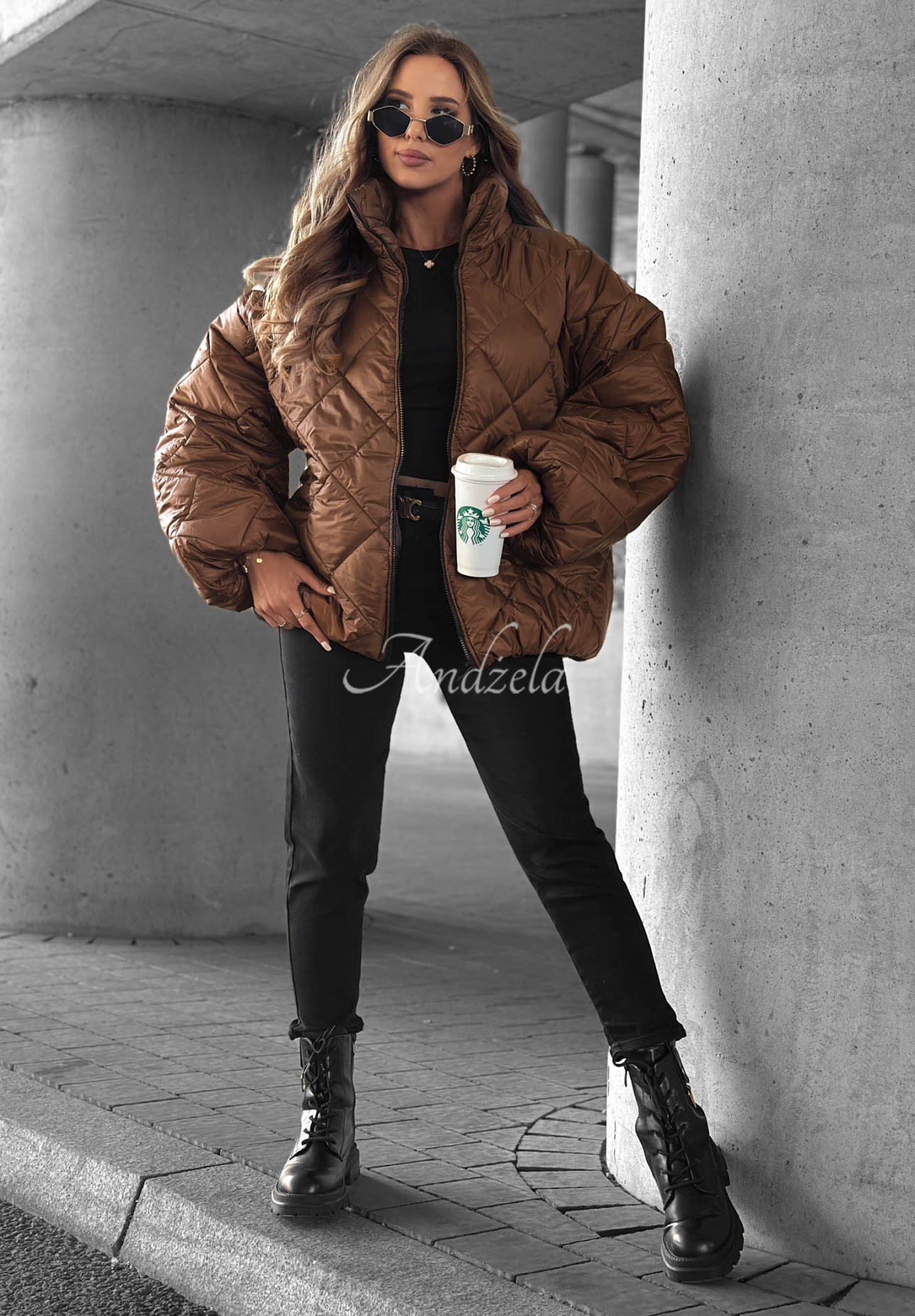 Kurze, übergroße Steppjacke Fall Favorites Schokoladenbraun