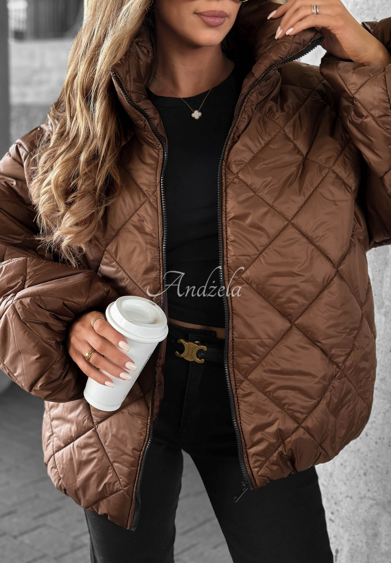 Kurze, übergroße Steppjacke Fall Favorites Schokoladenbraun