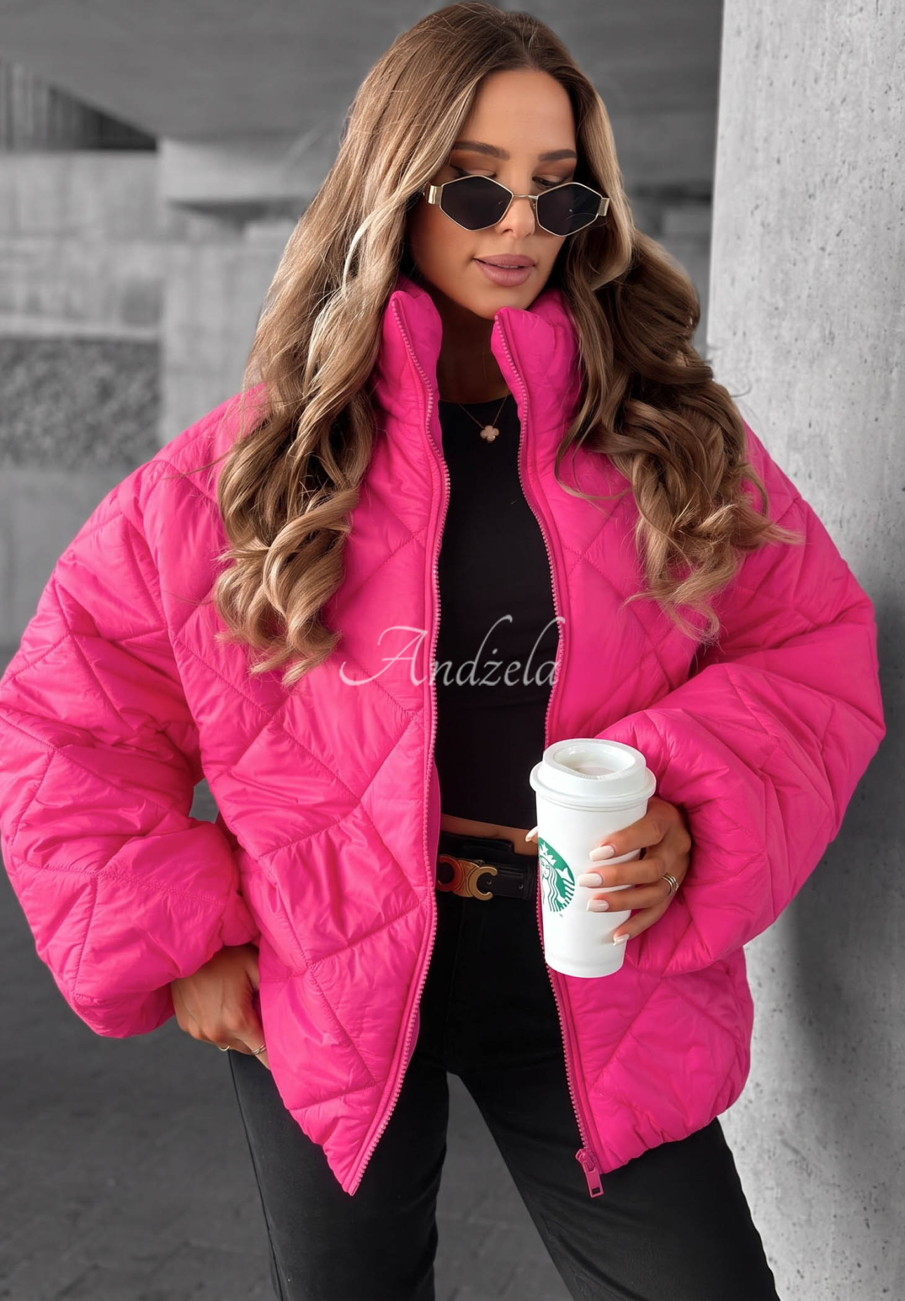 Kurze, übergroße Steppjacke Fall Favorites Rosa