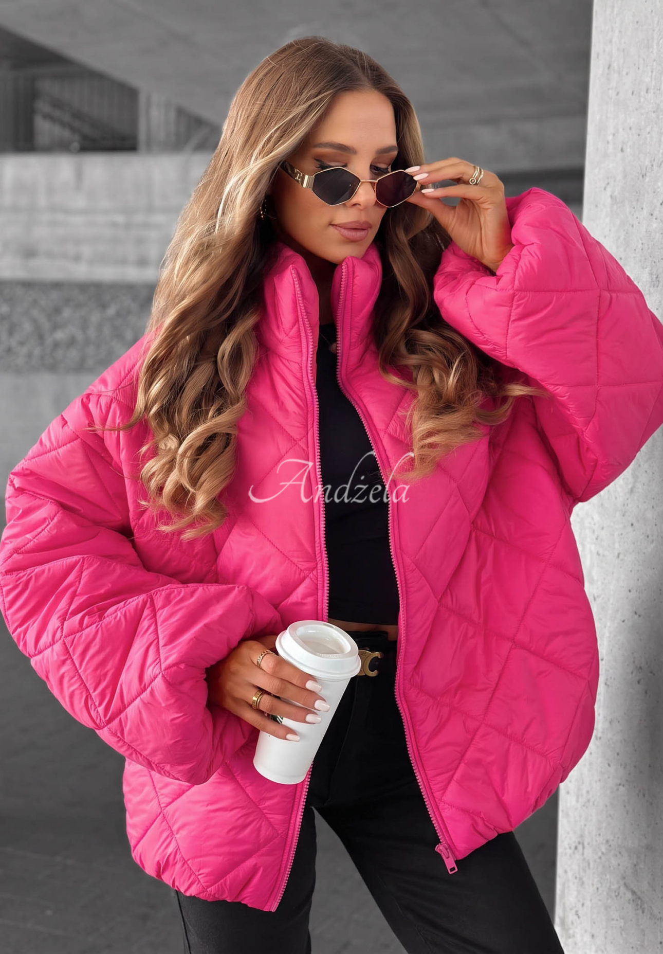 Kurze, übergroße Steppjacke Fall Favorites Rosa
