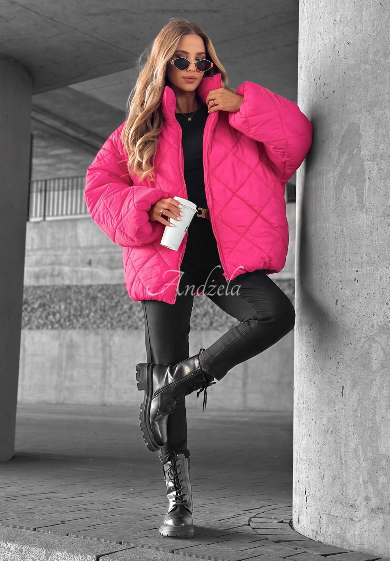 Kurze, übergroße Steppjacke Fall Favorites Rosa