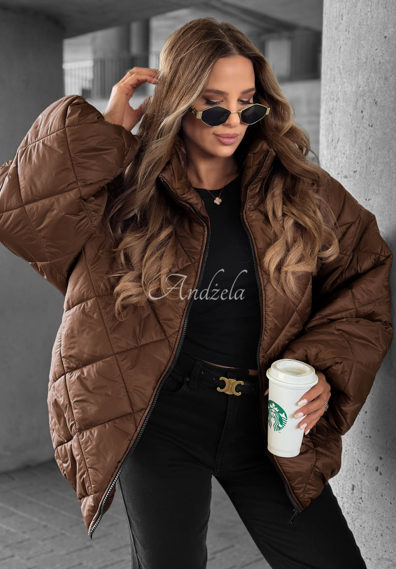 Kurze, übergroße Steppjacke Fall Favorites Schokoladenbraun