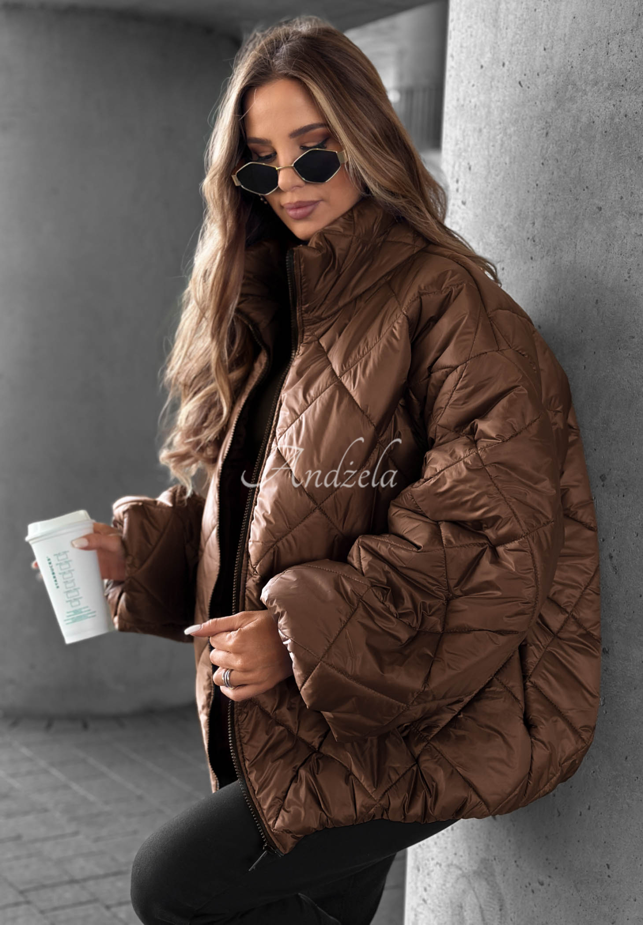 Kurze, übergroße Steppjacke Fall Favorites Schokoladenbraun