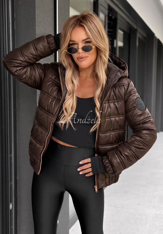 Gesteppte Jacke mit Kapuze Wait For Me Schokoladenbraun