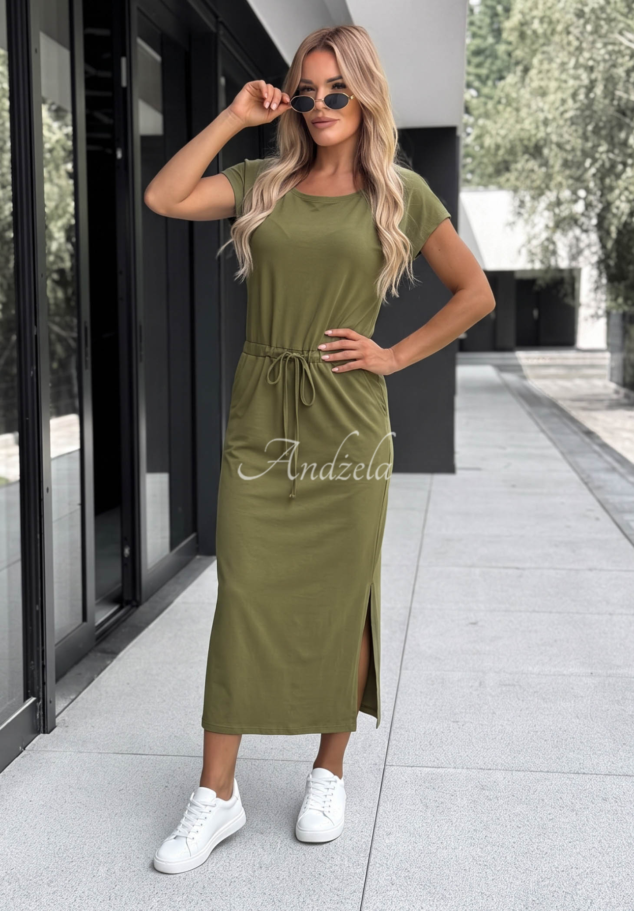 Baumwollkleid mit Kordelzug Moonlight Harbor Olivgrün