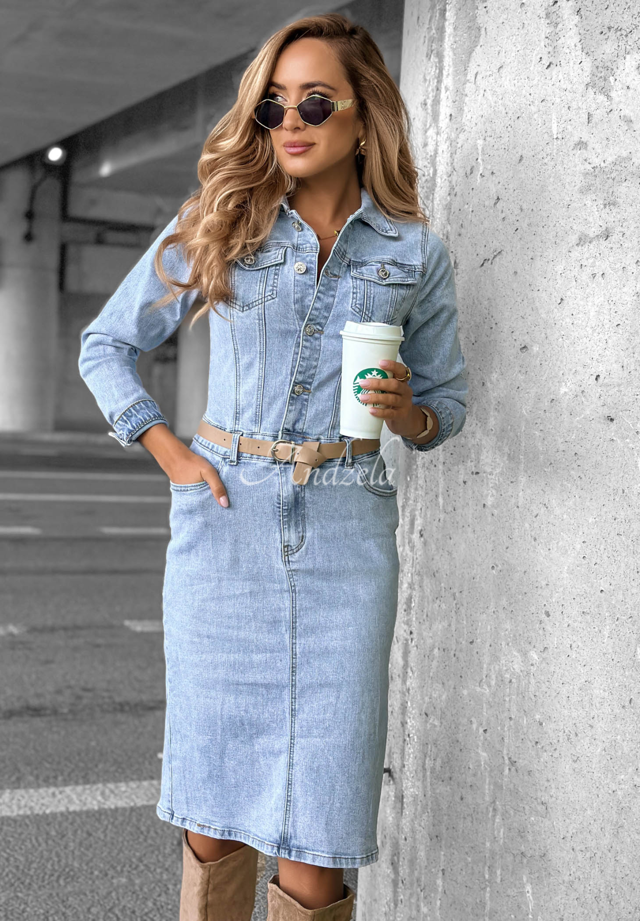 Denim-Midikleid mit Gürtel Are You Ready Blau