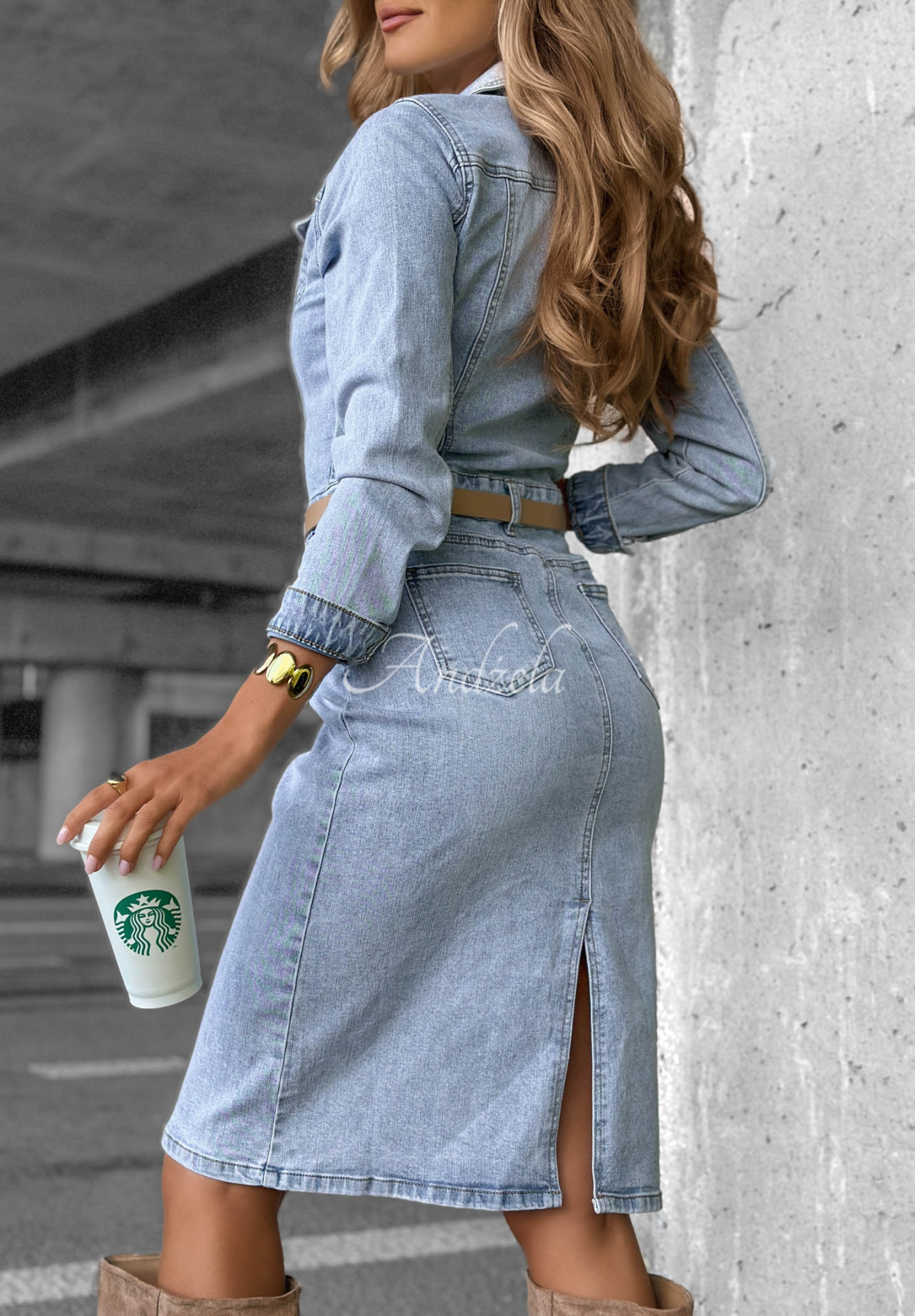 Denim-Midikleid mit Gürtel Are You Ready Blau