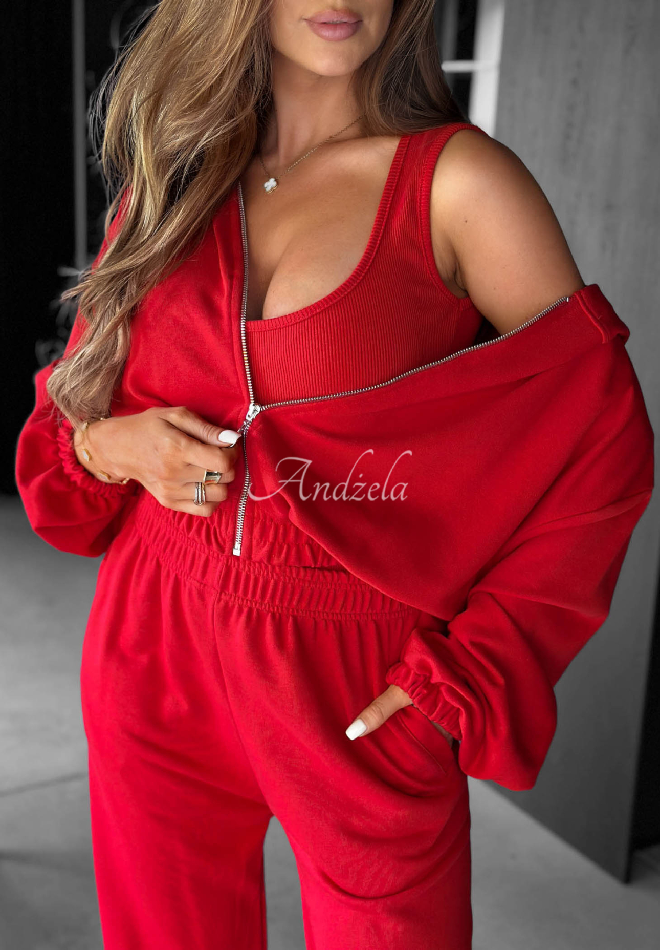 Baumwoll-Set Sweatshirt, Hose und Body 3in1 All For Love Rot