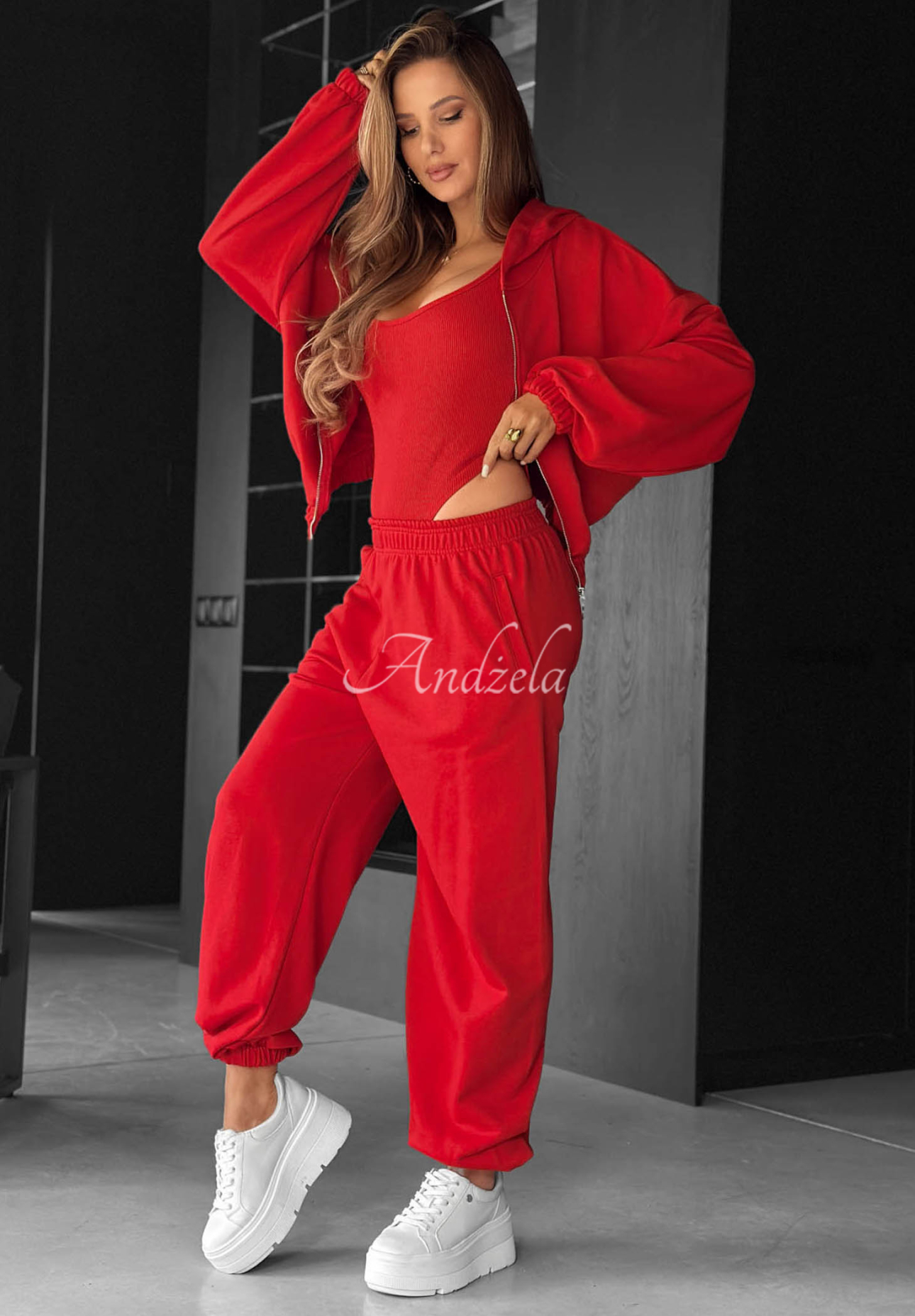 Baumwoll-Set Sweatshirt, Hose und Body 3in1 All For Love Rot