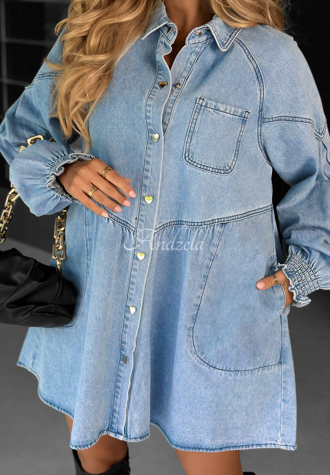 Denim-Hemdkleid Here And Now Hellblau