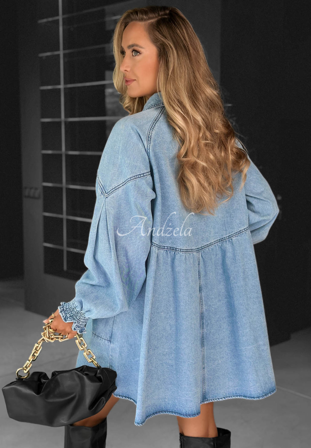 Denim-Hemdkleid Here And Now Hellblau
