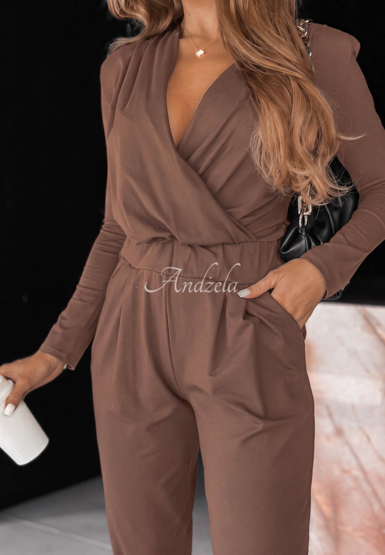 Langärmeliger Overall aus Baumwolle Soft Elegance Schokoladenbraun