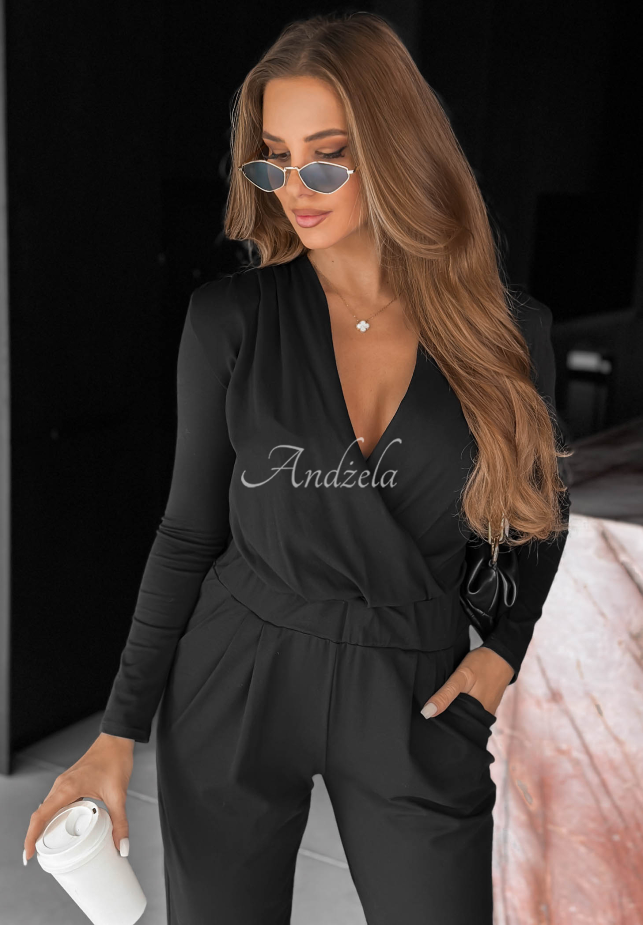 Langärmeliger Overall aus Baumwolle Soft Elegance Schwarz