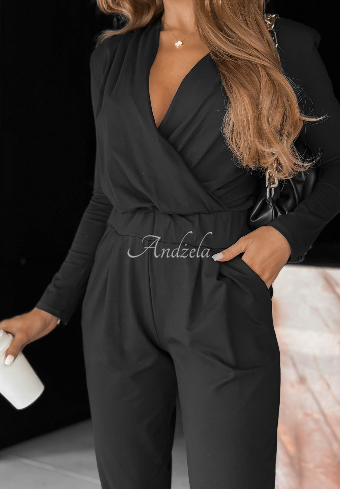 Langärmeliger Overall aus Baumwolle Soft Elegance Schwarz