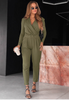 Bawełniany Jumpsuit z długim rękawem Soft Elegance Olivgrün