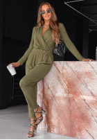 Bawełniany Jumpsuit z długim rękawem Soft Elegance Olivgrün