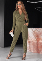 Bawełniany Jumpsuit z długim rękawem Soft Elegance Olivgrün