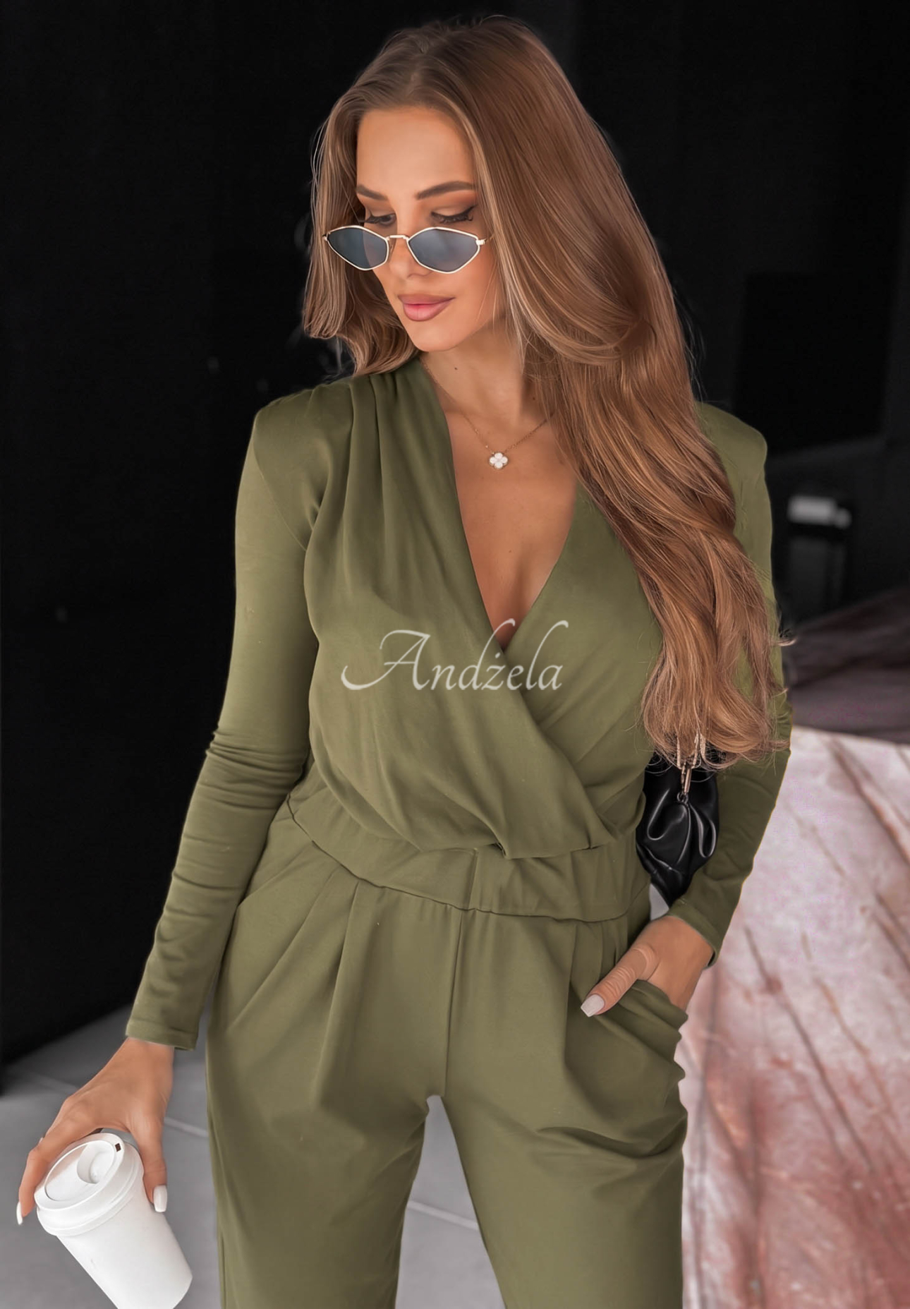 Langärmeliger Overall aus Baumwolle Soft Elegance Olivgrün