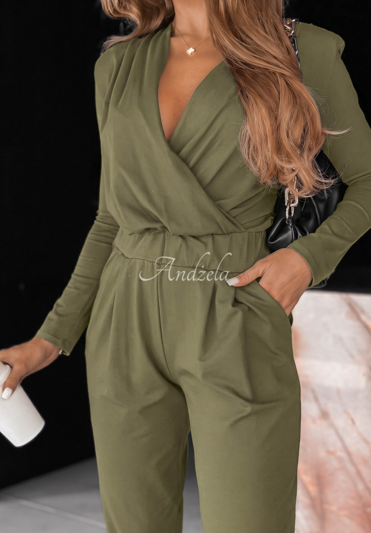 Langärmeliger Overall aus Baumwolle Soft Elegance Olivgrün