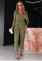 Bawełniany Jumpsuit z długim rękawem Soft Elegance Olivgrün