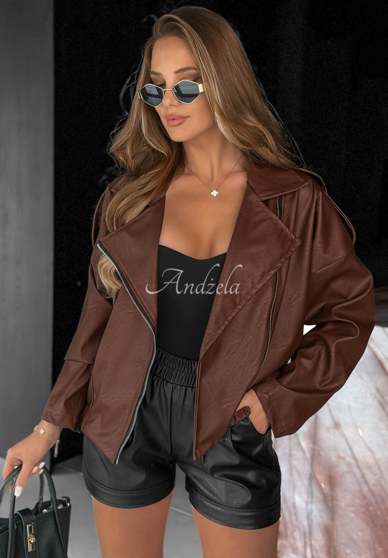 Bikerjacke aus Lederimitat Wild Desire Schokoladenbraun
