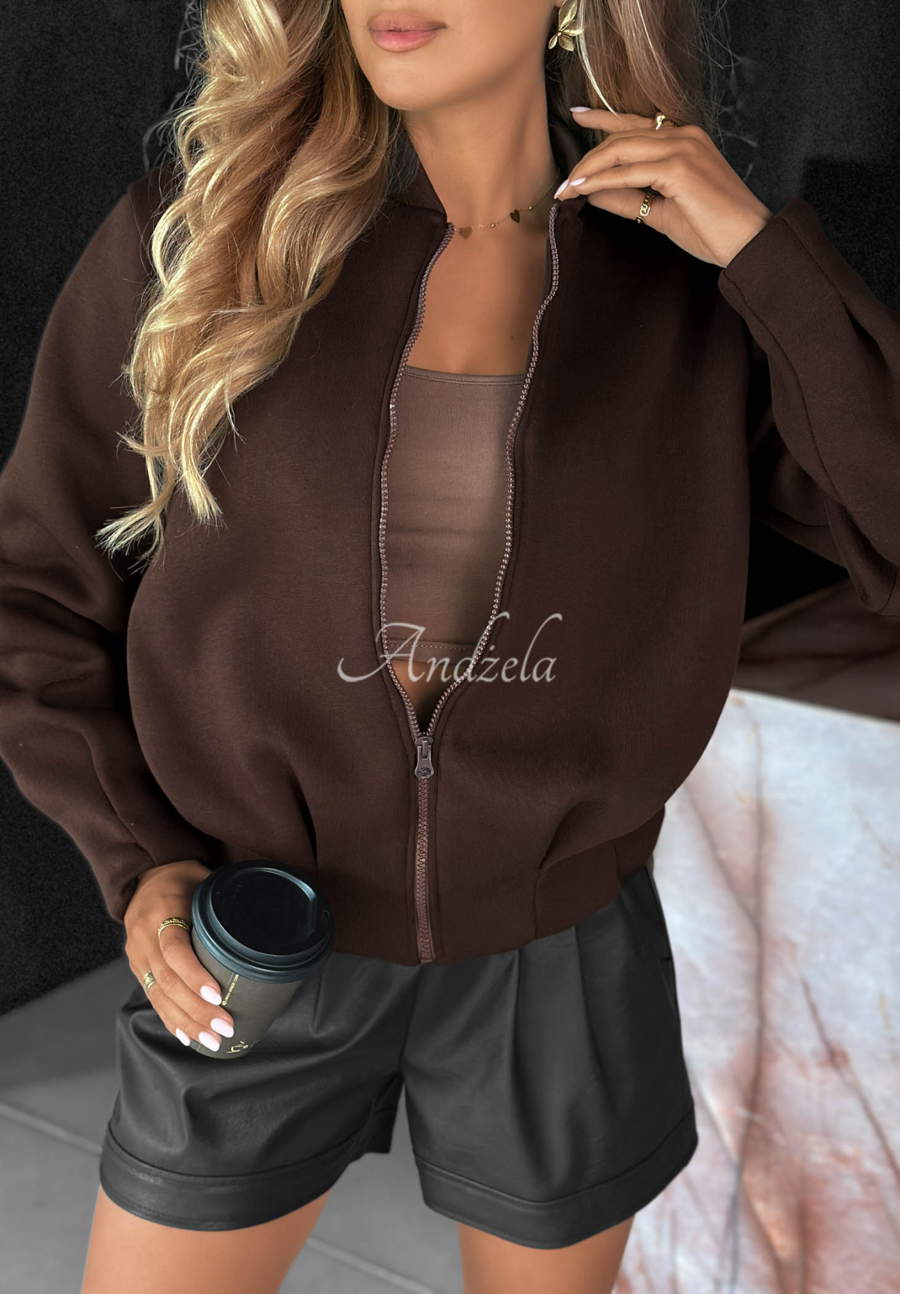 Baumwoll-Sweatshirt mit Ziernähten Soft Chapter Schokoladenbraun
