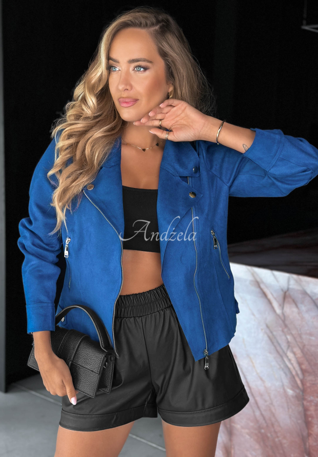 Bikerjacke aus Wildlederimitat Savage Kobaltblau