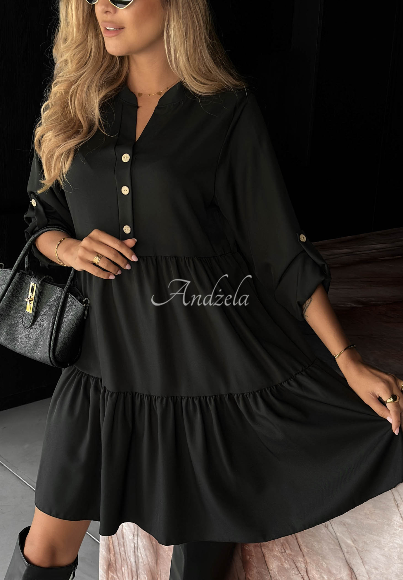 Oversize-Kleid mit Rüschen und Viskose Modern Charm Schwarz