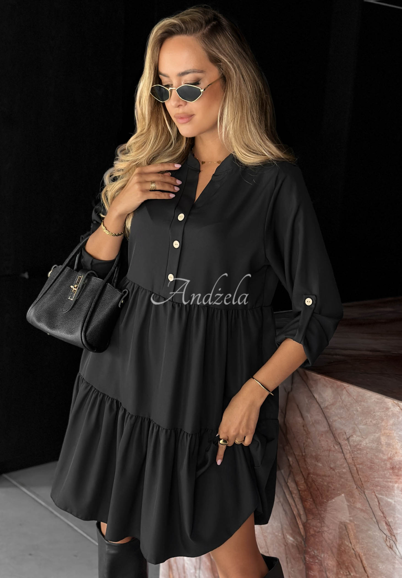 Oversize-Kleid mit Rüschen und Viskose Modern Charm Schwarz