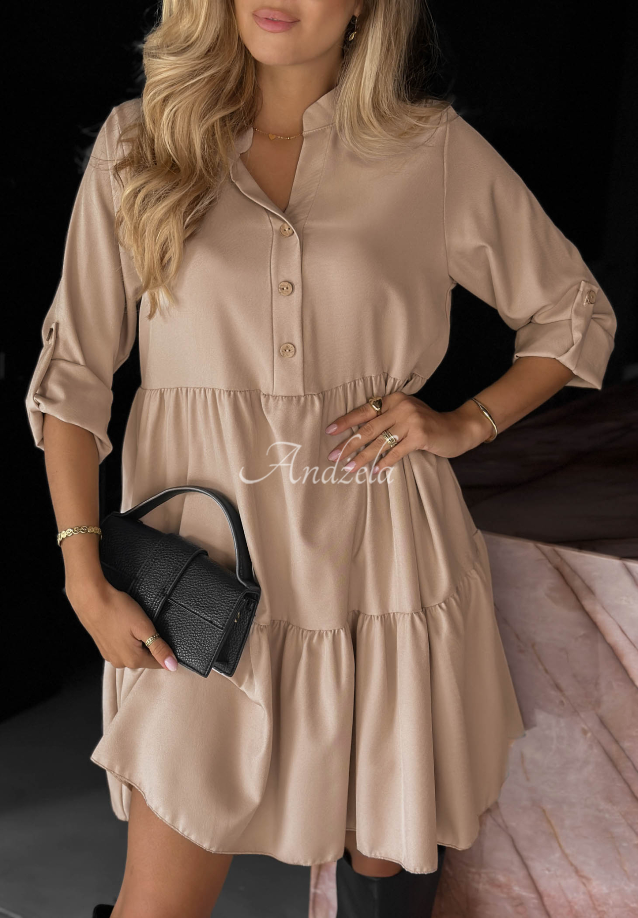 Oversize-Kleid mit Rüschen und Viskose Modern Charm Beige