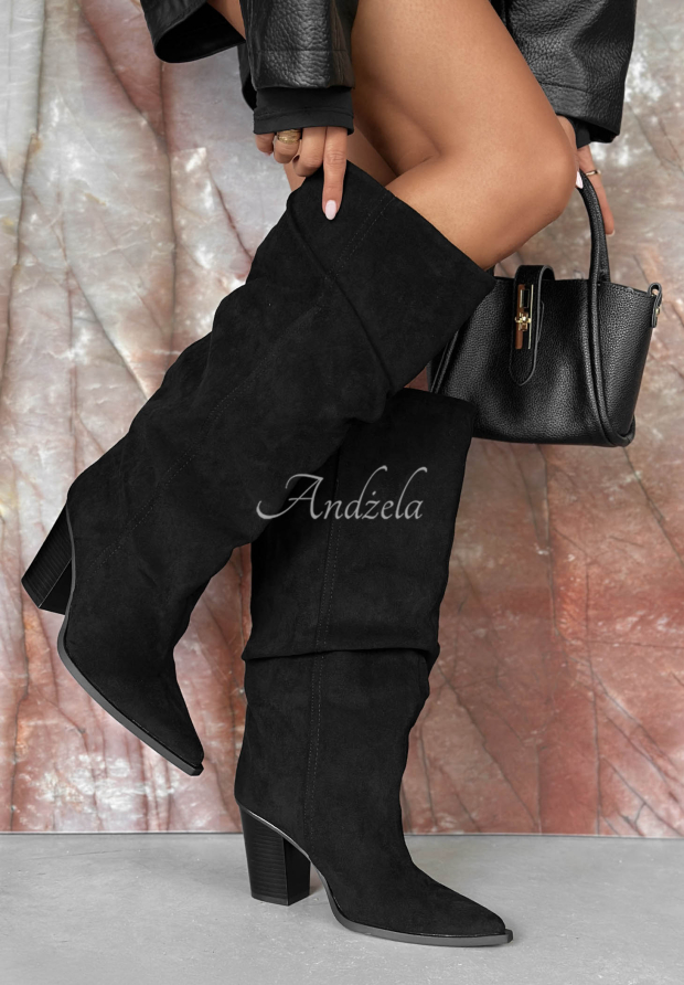 Wildleder-Stiefel mit Blockabsatz Velvette Muse Schwarz