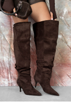Lange zamszowe Stiefel na szpilce Signature Walk Schwarz