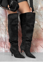 Lange zamszowe Stiefel na szpilce Signature Walk Schwarz